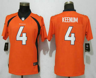 Women's Denver Broncos #4 Case Keenum Orange 2017 Vapor Untouchable Stitched NFL Nike Limited Jersey