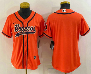 Women's Denver Broncos Blank Orange With Patch Cool Base Stitched Baseball Jersey