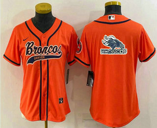 Women's Denver Broncos Orange Team Big Logo With Patch Cool Base Stitched Baseball Jersey