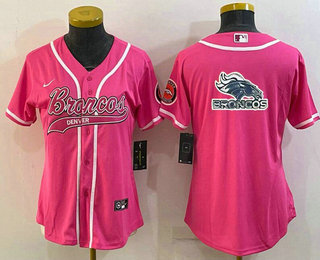 Women's Denver Broncos Pink Team Big Logo With Patch Cool Base Stitched Baseball Jersey