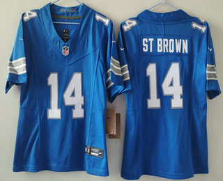 Women's Detroit Lions #14 Amon Ra St Brown Blue FUSE Vapor Limited Stitched Jersey