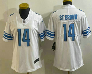 Women's Detroit Lions #14 Amon Ra St Brown Limited White Vapor Jersey