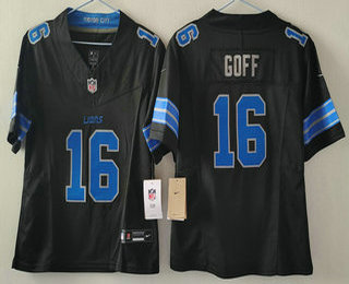 Women's Detroit Lions #16 Jared Goff Black FUSE Vapor Limited Stitched Jersey