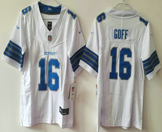 Women's Detroit Lions #16 Jared Goff Limited White 2024 FUSE Vapor Stitched Jersey