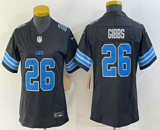 Women's Detroit Lions #26 Jahmyr Gibbs Limited Black 2024 FUSE Vapor Jersey