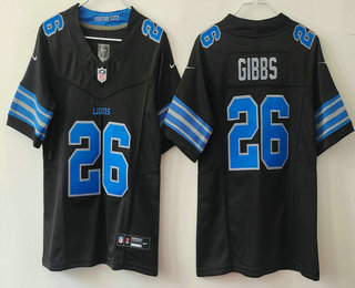 Women's Detroit Lions #26 Jahmyr Gibbs Limited Black 2024 FUSE Vapor Jersey