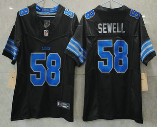 Women's Detroit Lions #58 Penei Sewell Limited Black 2024 FUSE Vapor Jersey