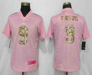 Women's Detroit Lions #9 Matthew Stafford Pink Camo Fashion 2019 Vapor Untouchable Stitched NFL Nike Limited Jersey