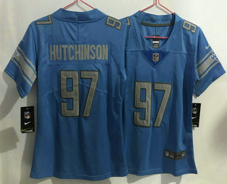 Women's Detroit Lions #97 Aidan Hutchinson Light Blue 2022 Vapor Untouchable Stitched Nike Limited Jersey