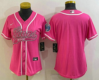 Women's Detroit Lions Blank Pink With Patch Cool Base Stitched Baseball Jersey