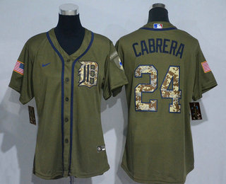 Women's Detroit Tigers #24 Miguel Cabrera Green Salute To Service Stitched MLB Cool Base Nike Jersey