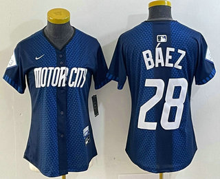 Women's Detroit Tigers #28 Javier Baez 2024 Navy City Connect Cool Base Limited Stitched Jersey