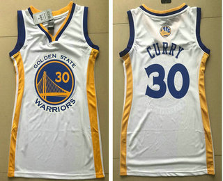 Women's Golden State Warriors #30 Stephen Curry White Dress Jersey