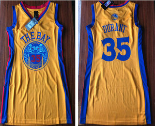 Women's Golden State Warriors #35 Kevin Durant Yellow Dress Jersey