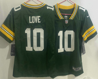 Women's Green Bay Packers #10 Jordan Love Green 2023 Vapor Untouchable Stitched Nike Limited Jersey