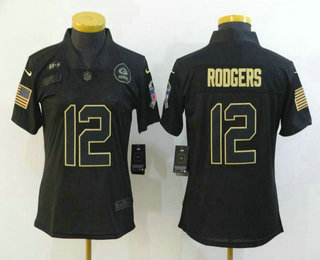 Women's Green Bay Packers #12 Aaron Rodgers Black 2020 Salute To Service Stitched NFL Nike Limited Jersey