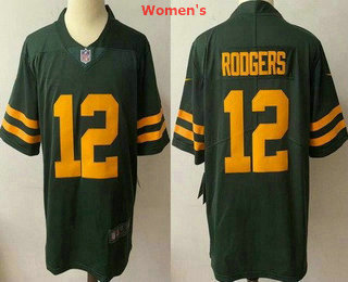 Women's Green Bay Packers #12 Aaron Rodgers Green Yellow 2021 Vapor Untouchable Stitched NFL Nike Limited Jersey