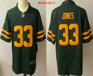 Women's Green Bay Packers #33 Aaron Jones Green Yellow 2021 Vapor Untouchable Stitched NFL Nike Limited Jersey