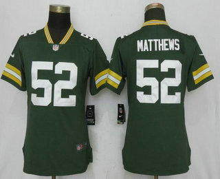 Women's Green Bay Packers #52 Clay Matthews Green 2017 Vapor Untouchable Stitched NFL Nike Limited Jersey