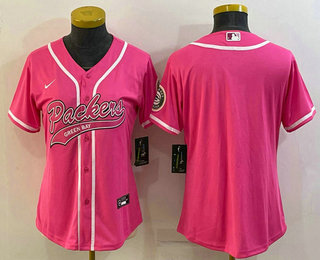 Women's Green Bay Packers Blank Pink With Patch Cool Base Stitched Baseball Jersey