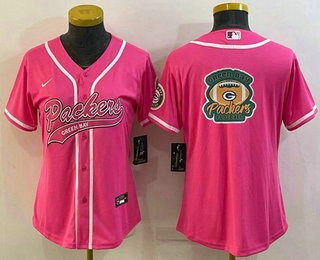 Women's Green Bay Packers Pink Team Big Logo With Patch Cool Base Stitched Baseball Jersey