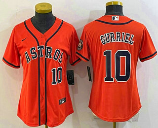 Women's Houston Astros #10 Yuli Gurriel Number Orange With Patch Stitched MLB Cool Base Nike Jersey