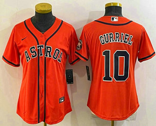 Women's Houston Astros #10 Yuli Gurriel Orange With Patch Stitched MLB Cool Base Nike Jersey