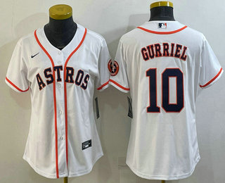 Women's Houston Astros #10 Yuli Gurriel White With Patch Stitched MLB Cool Base Nike Jersey