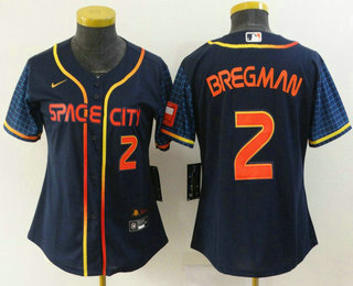 Women's Houston Astros #2 Alex Bregman Number 2022 Navy Blue City Connect Cool Base Stitched Jersey