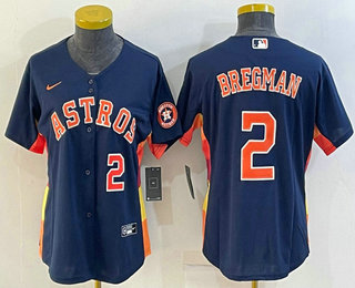 Women's Houston Astros #2 Alex Bregman Number Navy Blue With Patch Stitched MLB Cool Base Nike Jersey