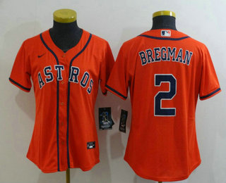 Women's Houston Astros #2 Alex Bregman Orange Stitched MLB Cool Base Nike Jersey