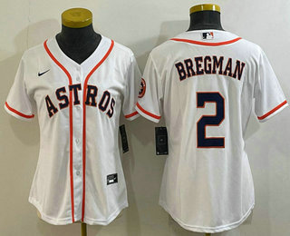 Women's Houston Astros #2 Alex Bregman White With Patch Stitched MLB Cool Base Nike Jersey