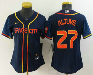 Women's Houston Astros #27 Jose Altuve 2022 Navy Blue City Connect Cool Base Stitched Jersey