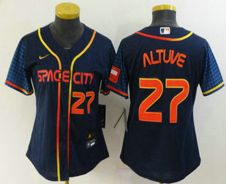 Women's Houston Astros #27 Jose Altuve Number 2022 Navy Blue City Connect Cool Base Stitched Jersey