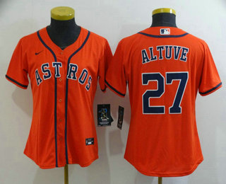 Women's Houston Astros #27 Jose Altuve Orange Stitched MLB Cool Base Nike Jersey