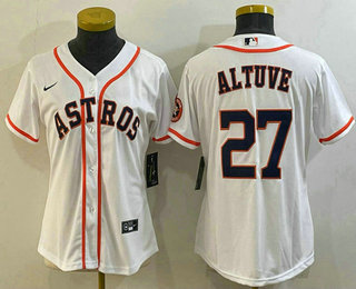 Women's Houston Astros #27 Jose Altuve White With Patch Stitched MLB Cool Base Nike Jersey