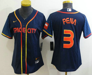 Women's Houston Astros #3 Jeremy Pena 2022 Navy Blue City Connect Flex Base Stitched Baseball Jersey