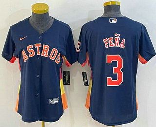 Women's Houston Astros #3 Jeremy Pena Navy Blue With Patch Stitched MLB Cool Base Nike Jersey