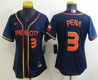 Women's Houston Astros #3 Jeremy Pena Number 2022 Navy Blue City Connect Cool Base Stitched Jersey