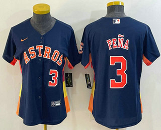 Women's Houston Astros #3 Jeremy Pena Number Navy Blue With Patch Stitched MLB Cool Base Nike Jersey