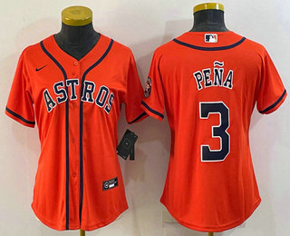 Women's Houston Astros #3 Jeremy Pena Orange With Patch Stitched MLB Cool Base Nike Jersey