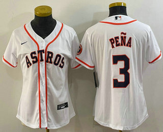 Women's Houston Astros #3 Jeremy Pena White With Patch Stitched MLB Cool Base Nike Jersey