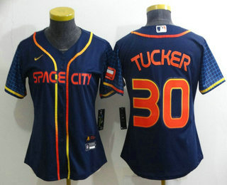 Women's Houston Astros #30 Kyle Tucker 2022 Navy Blue City Connect Cool Base Stitched Jersey