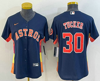 Women's Houston Astros #30 Kyle Tucker Navy Blue With Patch Stitched MLB Cool Base Nike Jersey