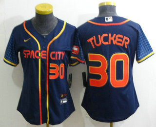 Women's Houston Astros #30 Kyle Tucker Number 2022 Navy Blue City Connect Cool Base Stitched Jersey