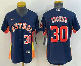 Women's Houston Astros #30 Kyle Tucker Number Navy Blue With Patch Stitched MLB Cool Base Nike Jersey