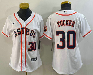 Women's Houston Astros #30 Kyle Tucker Number White With Patch Stitched MLB Cool Base Nike Jersey