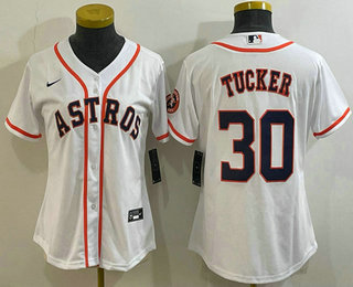 Women's Houston Astros #30 Kyle Tucker White With Patch Stitched MLB Cool Base Nike Jersey