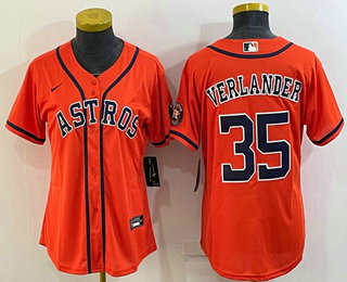 Women's Houston Astros #35 Justin Verlander Orange With Patch Stitched MLB Cool Base Nike Jersey