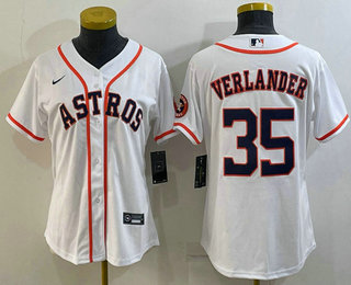 Women's Houston Astros #35 Justin Verlander White With Patch Stitched MLB Cool Base Nike Jersey